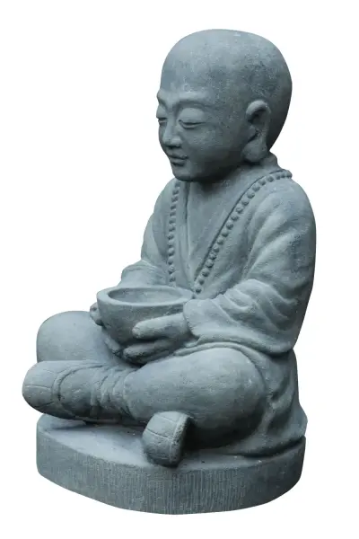 Product image of the product “Sitting monk with bowl, 50cm height, cast lava stone, handcrafted& coloured ”
